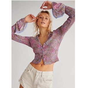Free People Multicolor Knit Button-Down Top - Pink & Purple